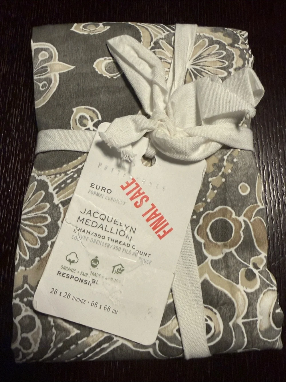 Pottery Barn Jacquelyn Medallion Euro Sham Floral 350 Thread Count 26” x 26”